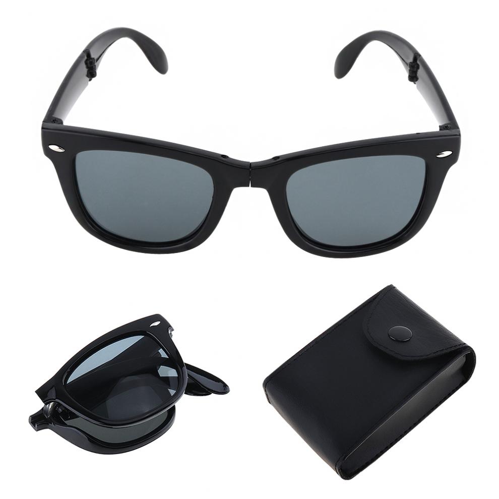 Portable Folding Sunglasses Unisex Mirrored UV400 Mens Ladies Goggle with Case