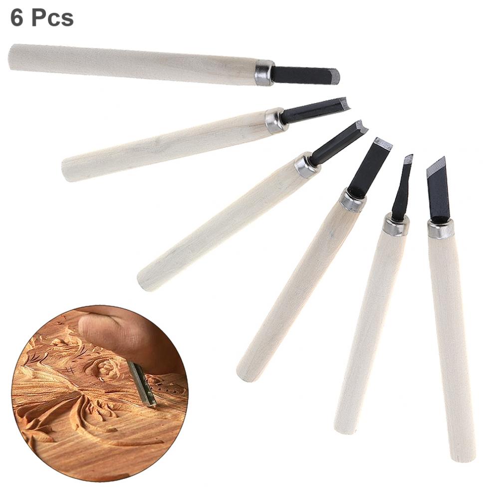 6 Piece Wood Carving Hand Chisel Tool Set Professional Woodworking Gouges Steel