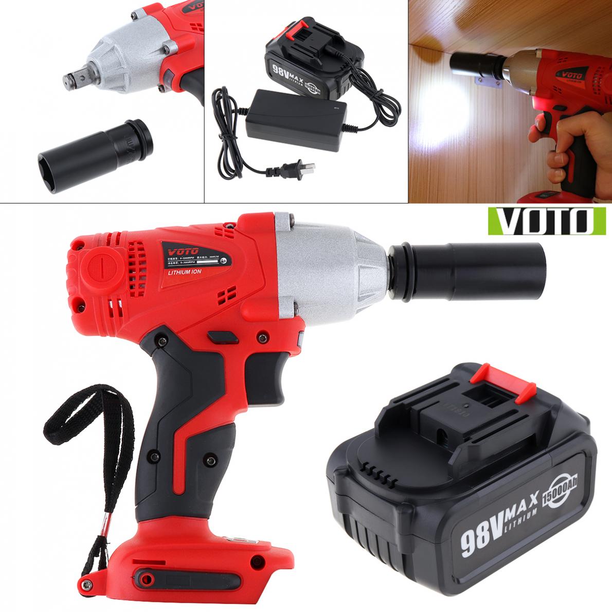 98V Cordless  Impact Electric Wrench LED Light Li-ion Battery for Car Repair